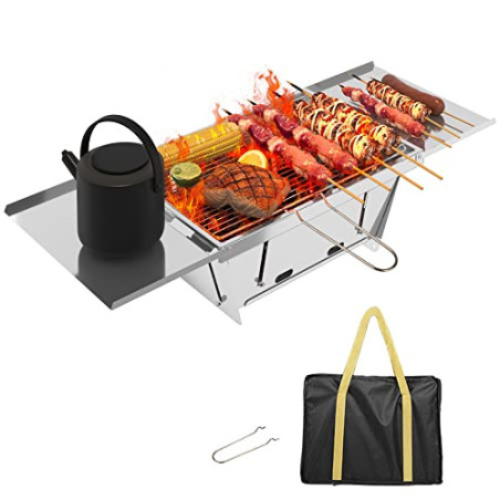Dripex BBQ Campinggrill Edelstahl Faltbare Klappgrill Klein Holzkohlegrill Outdoor Picknickgrill für Camping Grillparty Reise
