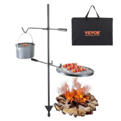 VEVOR Campinggrill Rund 360 x 360 mm, Verstellbarer Schwenkbarer Lagerfeuer Grill mit und Hakenhalter, Edelstahl Holzkohlegri