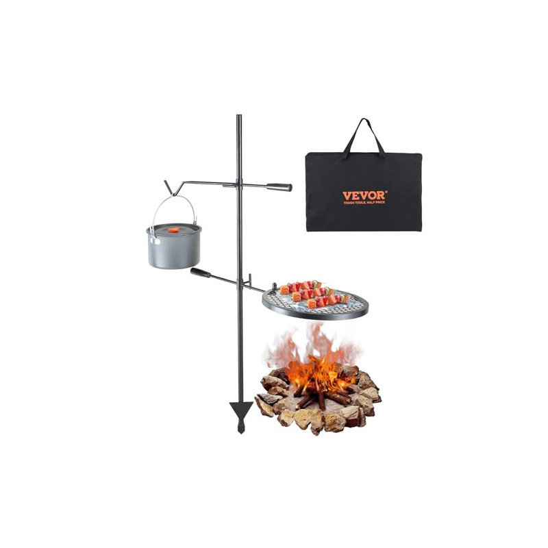 VEVOR Campinggrill Rund 360 x 360 mm, Verstellbarer Schwenkbarer Lagerfeuer Grill mit und Hakenhalter, Edelstahl Holzkohlegri VEVOR Campinggrill Rund 360 x 360 mm, Verstellbarer Schwenkbarer Lagerfeuer Grill mit und Hakenhalter, Edelstahl Holzkohlegri