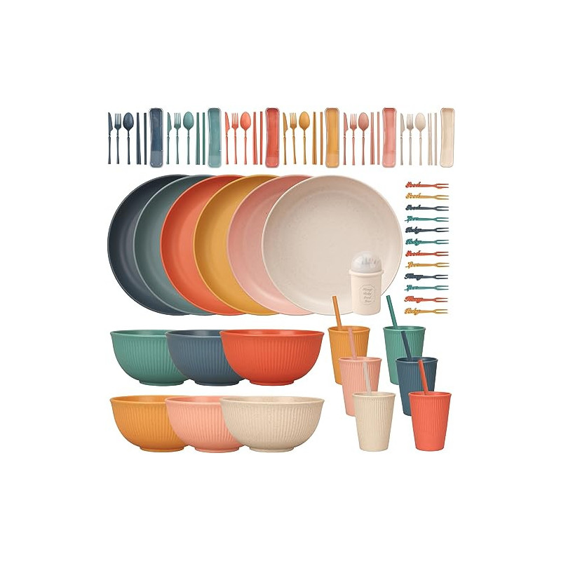 Unzerbrechliches Geschirr Set 6 Personen, 66 Teiliges Camping Geschirr Set Plastikgeschirr Picknick Geschirr Sets Leicht Bunt Unzerbrechliches Geschirr Set 6 Personen, 66 Teiliges Camping Geschirr Set Plastikgeschirr Picknick Geschirr Sets Leicht Bunt