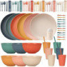 Unzerbrechliches Geschirr Set 6 Personen, 66 Teiliges Camping Geschirr Set Plastikgeschirr Picknick Geschirr Sets Leicht Bunt