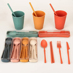 Unzerbrechliches Geschirr Set 6 Personen, 66 Teiliges Camping Geschirr Set Plastikgeschirr Picknick Geschirr Sets Leicht Bunt