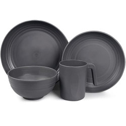 Greentainer Geschirrsets aus Kunststoff  36pcs  | Leicht und Unzerbrechlich Camping Geschirr Set mit Besteck,Teller, Schüssel