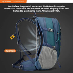 SKYSPER Wanderrucksack 30L Trekkingrucksack Wasserfest mit Rückenbelüftung und Netzrücken Tagesausflüge mit Hüftgurt für Outd