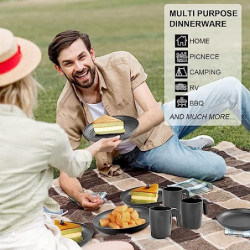 Greentainer Geschirrsets aus Kunststoff  36pcs  | Leicht und Unzerbrechlich Camping Geschirr Set mit Besteck,Teller, Schüssel