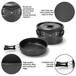 Odoland Camping Geschirr Set 17-teilige Kochset Topfen mit 0.8 L Teekessel Campingbesteck und Becher Leicht Aluminium Camping