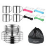 TAN REN Campingbesteck Set 4 Personen, 24 Teiliges Camping Geschirr Set Edelstahl, Picknick Camping Besteck Set, Outdoor Reis