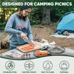 TAN REN Campingbesteck Set 4 Personen, 24 Teiliges Camping Geschirr Set Edelstahl, Picknick Camping Besteck Set, Outdoor Reis