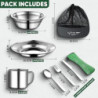 TAN REN Campingbesteck Set 4 Personen, 24 Teiliges Camping Geschirr Set Edelstahl, Picknick Camping Besteck Set, Outdoor Reis