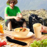 Kyraton Camping Besteck Set, wiederverwendbarer Leichter Becher, Schalen, Teller und Edelstahlbesteck mit schwarzer Tasche, s