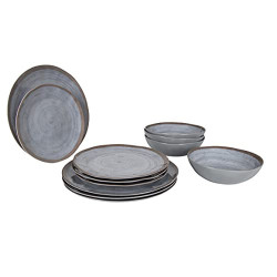 Bo-Camp Melamin Geschirr Set Halo Camping Essgeschirr Reise Picknick Teller Grau