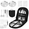 Camping Geschirr Set 2 Personen 14-teilig, Picknick Set, Edelstahl Outdoor Geschirr für Outdoor, Camping, Picknick, Grillen u