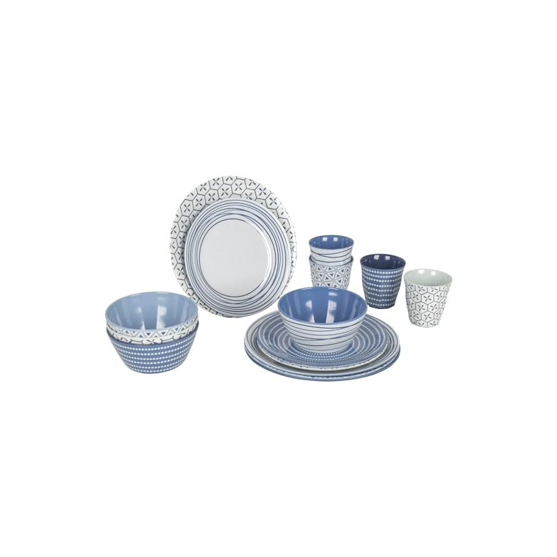 Bo-Camp Melamin Campinggeschirr Set Mix&Match Essgeschirr Teller Becher 16tlg blau