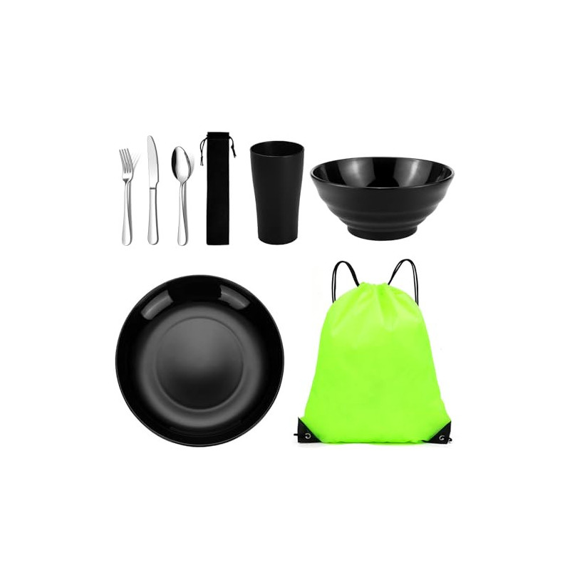 Jeinbuil Camping Besteck Set Camping Geschirr Set wiederverwendbarer Leichter Becher, Schalen, Teller und Edelstahlbesteck mi Jeinbuil Camping Besteck Set Camping Geschirr Set wiederverwendbarer Leichter Becher, Schalen, Teller und Edelstahlbesteck mi