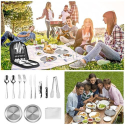 Camping Geschirr set 2 personen13-teilig, tragbar und langlebig, Edelstahl Outdoor-Geschirr für Camping, Picknick