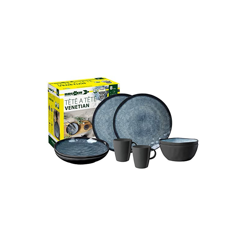 BRUNNER 0830143N.C9X Campinggeschirr Set für 2 Personen, Tête-À-Tête Venetian, 8-teilig BRUNNER 0830143N.C9X Campinggeschirr Set für 2 Personen, Tête-À-Tête Venetian, 8-teilig