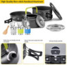 Camping Geschirr Set AUHOU Kochgeschirr Kochset Töpfen Aluminium mit Teekessel und 3 Sätze Faltbare Edelstahl Besteck Camping