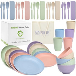 41-Teilig Campinggeschirr-Set, ENSINE Premium Plastikgeschirr Sets mit Tragetasche, Unzerbrechlich Picknick Geschirr für 5 Pe