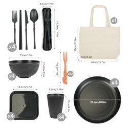 ZgoEC 49pcs Camping Geschirr Set 4 Personen, Unzerbrechliches Campinggeschirr 4 Personen, Leicht Plastikgeschirr Set mit Trag