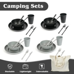 ZgoEC 49pcs Camping Geschirr Set 4 Personen, Unzerbrechliches Campinggeschirr 4 Personen, Leicht Plastikgeschirr Set mit Trag