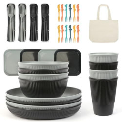 ZgoEC 49pcs Camping Geschirr Set 4 Personen, Unzerbrechliches Campinggeschirr 4 Personen, Leicht Plastikgeschirr Set mit Trag