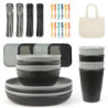 ZgoEC 49pcs Camping Geschirr Set 4 Personen, Unzerbrechliches Campinggeschirr 4 Personen, Leicht Plastikgeschirr Set mit Trag