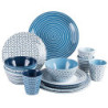 Camping Geschirr Set 4 Personen, Blau-Weiss, Melamin Geschirr Set, Camping-Geschirr, Wohnmobil Geschirr, Becher Kombiservice 