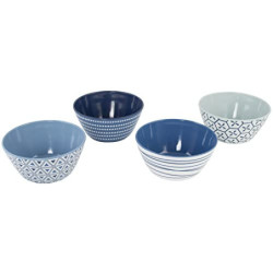 Camping Geschirr Set 4 Personen, Blau-Weiss, Melamin Geschirr Set, Camping-Geschirr, Wohnmobil Geschirr, Becher Kombiservice 