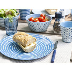 Camping Geschirr Set 4 Personen, Blau-Weiss, Melamin Geschirr Set, Camping-Geschirr, Wohnmobil Geschirr, Becher Kombiservice 