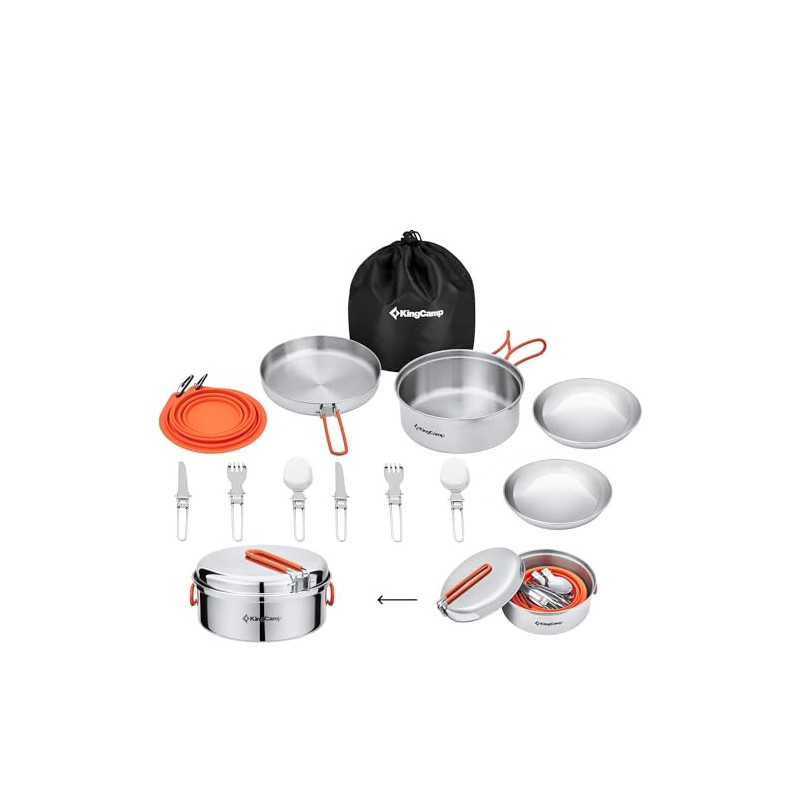 KingCamp Camping Geschirr Set 2-4 Personen I Camping Kochgeschirr aus Edelstahl I Camping Töpfe mit Faltbare Besteck I Ultral KingCamp Camping Geschirr Set 2-4 Personen I Camping Kochgeschirr aus Edelstahl I Camping Töpfe mit Faltbare Besteck I Ultral