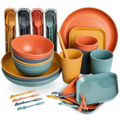 Sour Lemon Camping Geschirr Set, 52 Teiliges Unzerbrechliches Geschirr Set, Unzerbrechlich Picknick Geschirr Sets für 4 Perso