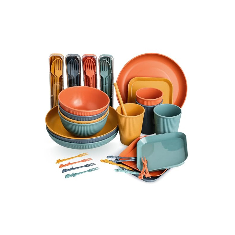 Sour Lemon Camping Geschirr Set, 52 Teiliges Unzerbrechliches Geschirr Set, Unzerbrechlich Picknick Geschirr Sets für 4 Perso Sour Lemon Camping Geschirr Set, 52 Teiliges Unzerbrechliches Geschirr Set, Unzerbrechlich Picknick Geschirr Sets für 4 Perso