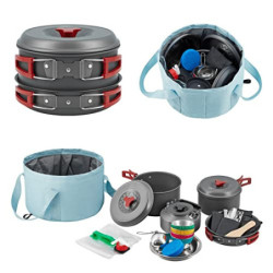 Bulin 37 Teiliges Camping Kochgeschirr Set für 4 Personen，Camping Kochset mit Tragbar Aluminium Topf Teekessel Tassen Faltbar