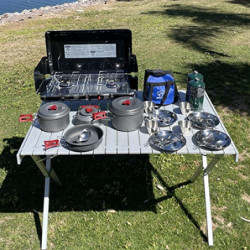 Bulin 37 Teiliges Camping Kochgeschirr Set für 4 Personen，Camping Kochset mit Tragbar Aluminium Topf Teekessel Tassen Faltbar