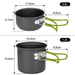 ERBO Camping Kochgeschirr Set, Camping Topf aus Aluminium, Outdoor Kochgeschirr mit Faltbare Besteck, Campinggeschirr 2 Perso