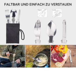 ERBO Camping Kochgeschirr Set, Camping Topf aus Aluminium, Outdoor Kochgeschirr mit Faltbare Besteck, Campinggeschirr 2 Perso