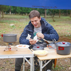 Bulin 37 Teiliges Camping Kochgeschirr Set für 4 Personen，Camping Kochset mit Tragbar Aluminium Topf Teekessel Tassen Faltbar