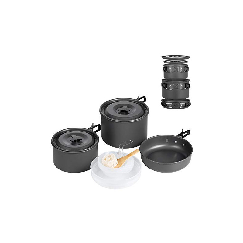 Ahsado Camping Geschirr Set, Outdoor Kochgeschirr Töpfen, Leicht Aluminium Edelstahl Campinggeschirr, Faltbare Campingtöpfe f Ahsado Camping Geschirr Set, Outdoor Kochgeschirr Töpfen, Leicht Aluminium Edelstahl Campinggeschirr, Faltbare Campingtöpfe f