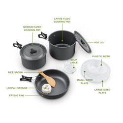 Ahsado Camping Geschirr Set, Outdoor Kochgeschirr Töpfen, Leicht Aluminium Edelstahl Campinggeschirr, Faltbare Campingtöpfe f