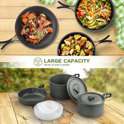 Ahsado Camping Geschirr Set, Outdoor Kochgeschirr Töpfen, Leicht Aluminium Edelstahl Campinggeschirr, Faltbare Campingtöpfe f