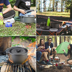 Ahsado Camping Geschirr Set, Outdoor Kochgeschirr Töpfen, Leicht Aluminium Edelstahl Campinggeschirr, Faltbare Campingtöpfe f