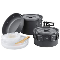 Ahsado Camping Geschirr Set, Outdoor Kochgeschirr Töpfen, Leicht Aluminium Edelstahl Campinggeschirr, Faltbare Campingtöpfe f