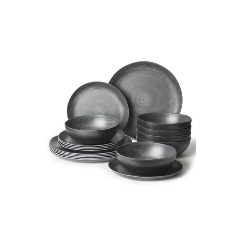 La Joventino 18 Stück Campinggeschirr Set, Teller Set Für 6 Personen, Geschirr in Schwarz, Familienfreundliches CampingEssges La Joventino 18 Stück Campinggeschirr Set, Teller Set Für 6 Personen, Geschirr in Schwarz, Familienfreundliches CampingEssges