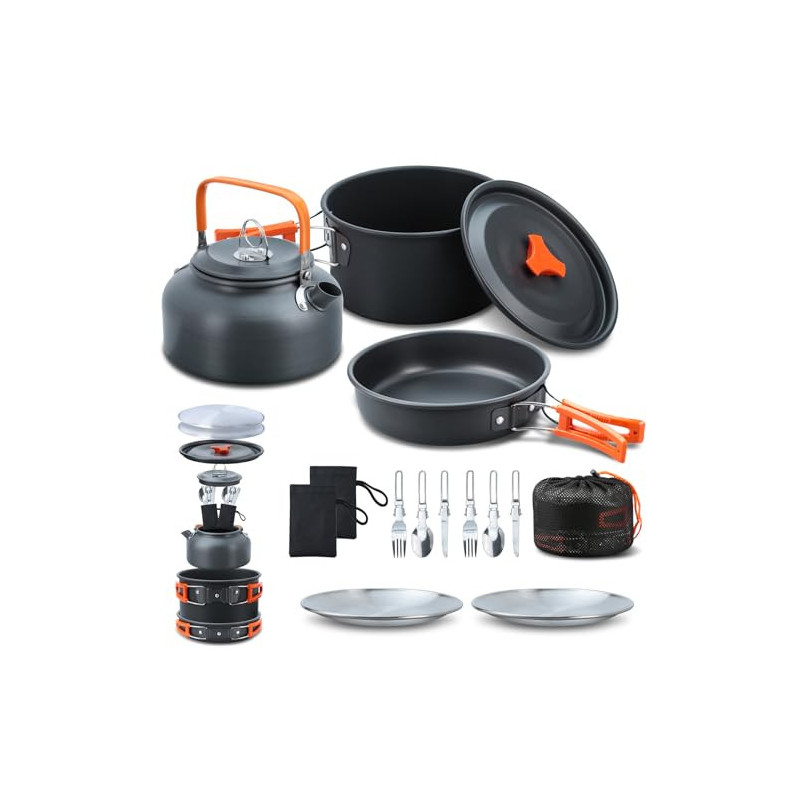 Lixada Camping Geschirr Set 16-teiliges Kochgeschirr Set mit Wasserkocher Campingtopf und Pfanne Teller Gabeln Messer Löffel Lixada Camping Geschirr Set 16-teiliges Kochgeschirr Set mit Wasserkocher Campingtopf und Pfanne Teller Gabeln Messer Löffel