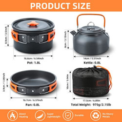 Lixada Camping Geschirr Set 16-teiliges Kochgeschirr Set mit Wasserkocher Campingtopf und Pfanne Teller Gabeln Messer Löffel 