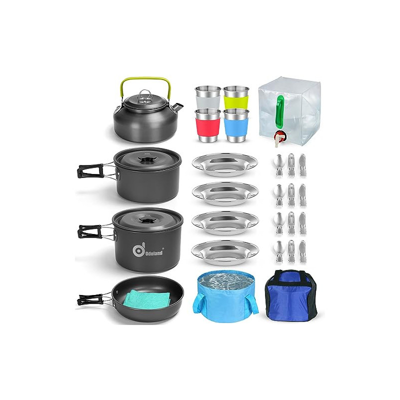 Odoland Camping Geschirr Set 29 Teiliges Outdoor Kochgeschirr Set für 12L Faltschüssel Faltbare Topf & Pfanne aus Aluminium u Odoland Camping Geschirr Set 29 Teiliges Outdoor Kochgeschirr Set für 12L Faltschüssel Faltbare Topf & Pfanne aus Aluminium u