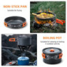 Lixada Camping Geschirr Set 16-teiliges Kochgeschirr Set mit Wasserkocher Campingtopf und Pfanne Teller Gabeln Messer Löffel 