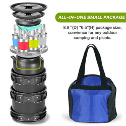 Odoland Camping Geschirr Set 29 Teiliges Outdoor Kochgeschirr Set für 12L Faltschüssel Faltbare Topf & Pfanne aus Aluminium u