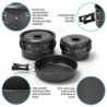 Odoland Camping Geschirr Set 15-teiliges Topfen aus Aluminium u. Edelstahl Campingbesteck Set für Camping Wandern Picknick BB