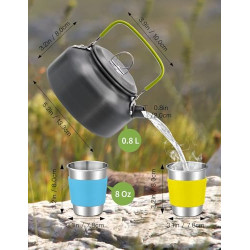 Oushome Camping Kochgeschirr,16Pcs Camping Geschirr Set 2 Personen, Tragbar Camping Kochset mit Camping Topf Pfanne Teekessel